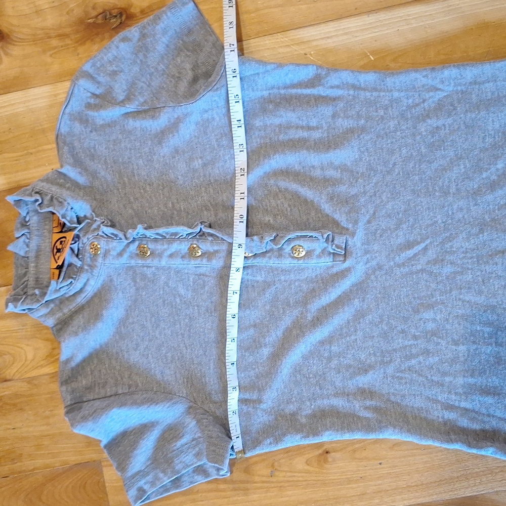 Tory Burch Lidia Ruffle Polo Tee GRAY Size Small - Picture 10 of 11